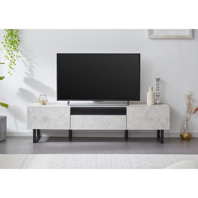 テレビボード ストーン調 幅180cm ガラス窓 フラップ扉2杯テレビ台 180 ローボード ロータイプ TVボード TV台 セラミック調 グレー 引き出し テレビラック AVラック リビング収納 テレビラック【送料無料】_2