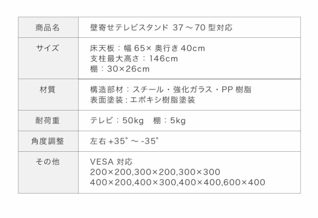 テレビスタンド 37~70型対応 壁寄せ テレビ テレビ台 背面収納 壁寄せテレビスタンド 棚付き ガラス おしゃれ テレビ会議【送料無料】の通販はau  PAY マーケット - リコメン堂