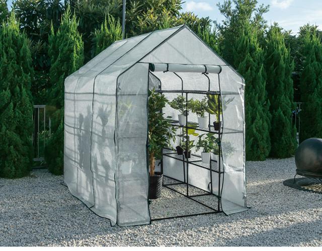 ビニール温室 大型 ラック付き 6段 214cm ブラック 組み立て簡単 工具不要 ビニールハウス サイクルハウス 自転車収納 フラワーラック ガーデンハウス フラワーハウス ラック ベランダ 家庭用【送料無料】