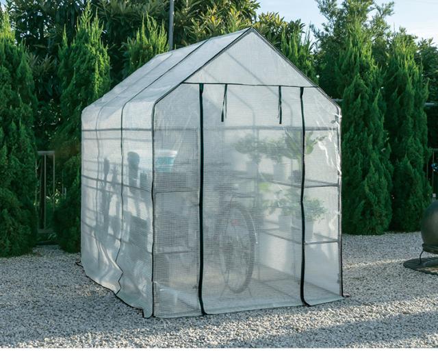 ビニール温室 大型 ラック付き 6段 214cm ブラック 組み立て簡単 工具不要 ビニールハウス サイクルハウス 自転車収納 フラワーラック ガーデンハウス フラワーハウス ラック ベランダ 家庭用【送料無料】