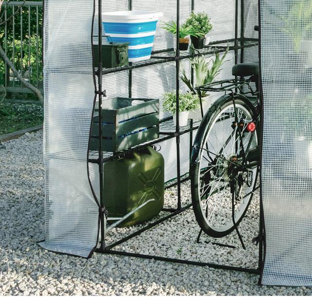 ビニール温室 大型 ラック付き 6段 214cm ブラック 組み立て簡単 工具不要 ビニールハウス サイクルハウス 自転車収納 フラワーラック ガーデンハウス フラワーハウス ラック ベランダ 家庭用【送料無料】