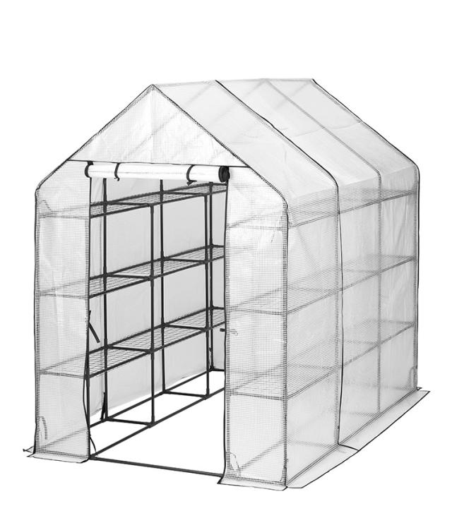 ビニール温室 大型 ラック付き 6段 214cm ブラック 組み立て簡単 工具不要 ビニールハウス サイクルハウス 自転車収納 フラワーラック ガーデンハウス フラワーハウス ラック ベランダ 家庭用【送料無料】