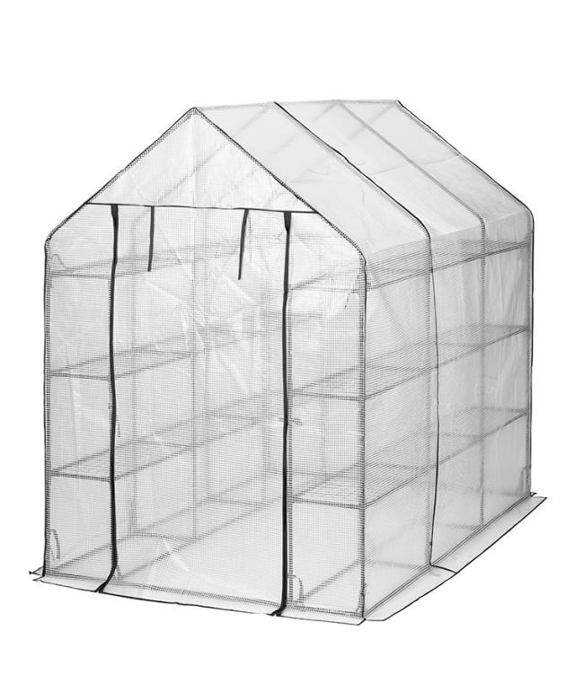 ビニール温室 大型 ラック付き 6段 214cm ブラック 組み立て簡単 工具不要 ビニールハウス サイクルハウス 自転車収納 フラワーラック ガーデンハウス フラワーハウス ラック ベランダ 家庭用【送料無料】