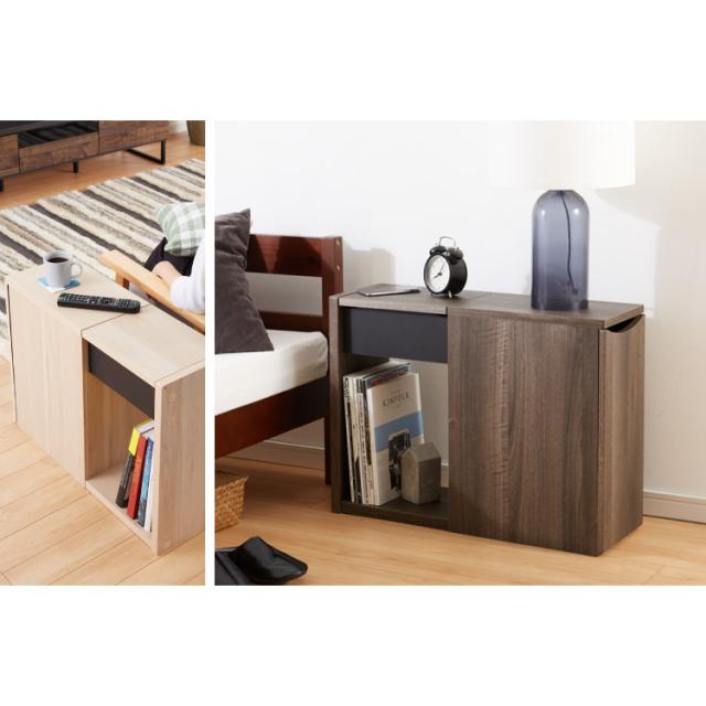 木目調 ソファサイド 収納庫 サイドテーブル ナイトテーブル 脇机 袖机