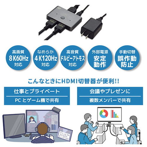 ラトックシステム 8K60Hz/4K120Hz対応 2入力1出力 HDMI切替器 RS-HDSW21-8K(代引不可)【送料無料】_3