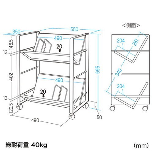 サンワサプライ ファイルワゴン 2段収納・斜め棚板タイプ WG-50N2(代引不可)【送料無料】