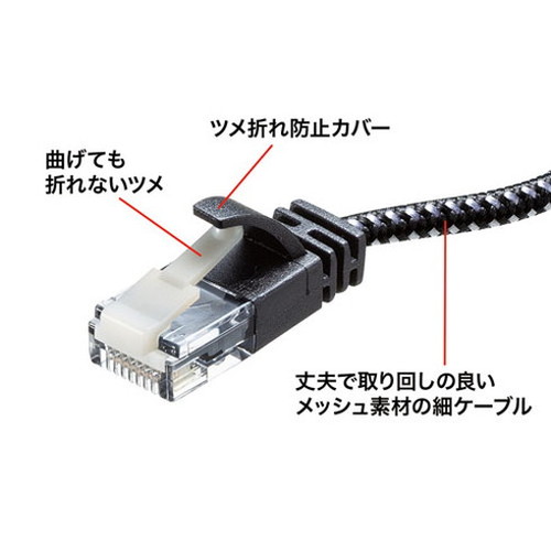 【5個セット】 サンワサプライ つめ折れ防止カテゴリ6A細径メッシュLANケーブル KB-T6AME-03BKWX5(代引不可)【送料無料】_1