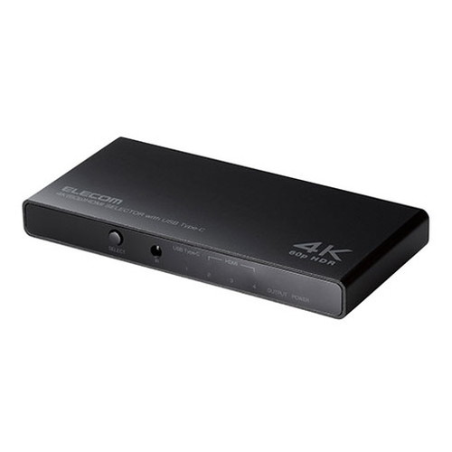 エレコム HDMI切替器 4K60Hz対応 4ポート 3入力 HDMI 1入力 USB Type-C 1出力 HDMI 専用リモコン付 専用ACアダプター付き ブラック DH-SW4KC41BK 家電 映像関連 分配器 延長 分配器 延長 AVケーブル(代引不可)【送料無料】