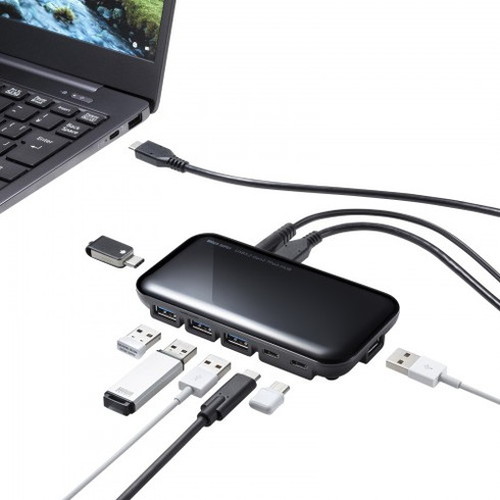 サンワサプライ USB3.2Gen2対応 Type-C 7ポートハブ USB-3TCH38BK(代引不可)【送料無料】_1