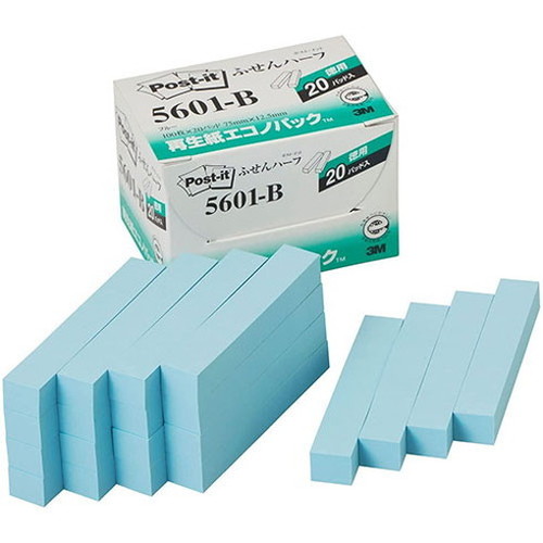 （まとめ） 3M ポストイット エコノパック ふせんハーフ 再生紙 75×12.5mm 混色 5601-K20 1パック（24冊） 〔×4セット〕
