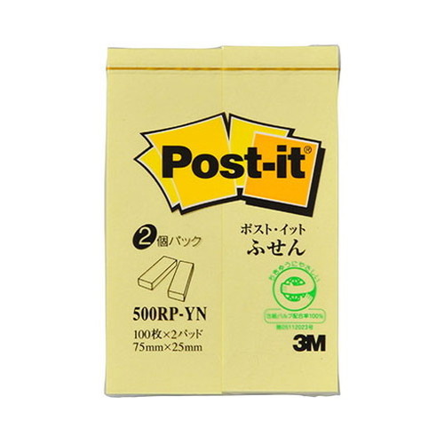 3M Post-it ポストイット 再生紙 ふせん イエロー 3M-500RP-YN(代引不可)【メール便配送】【送料無料】