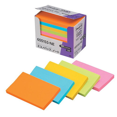 3M Post-it ポストイット エコノパック 強粘着ノート 5色混色 3M-6551SS-NE(代引不可)