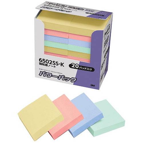 3M Post-it ポストイット パワーパック 強粘着ノート パステルカラー 3M-6502SS-K(代引不可)の通販は 5,360円