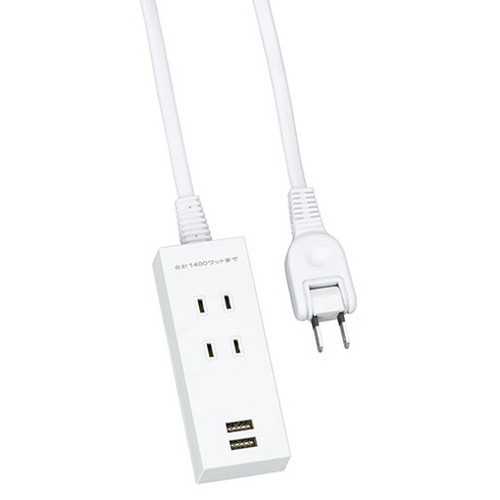 【5個セット】 YAZAWA 両挿しUSBタップ 2個口1m ホワイト H14012UWHX5(代引不可)【送料無料】_3