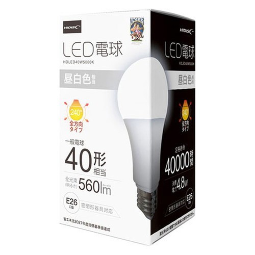 【10個セット】 HIDISC LED電球(一般電球40形相当) 昼白色 HDLED40W5000KX10(代引不可)【送料無料】の通販はLED電球