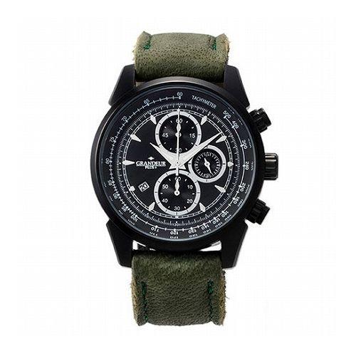 GRANDEUR PLUS フィンランド産エルクレザー クロノグラフメンズウォッチ ブラック/カーキ GRP001E6(代引不可)【送料無料】の通販は