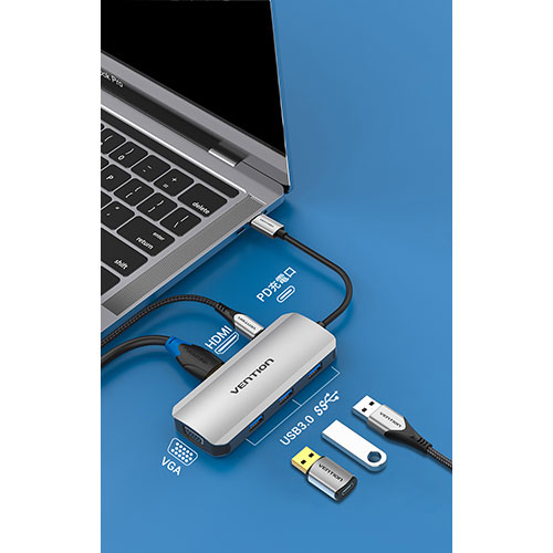 VENTION USB-C to HDMI/VGA/USB 3.0x3/PD ドッキングステーション グレー TO-7989 パソコン周辺機器(代引不可)【送料無料】_2