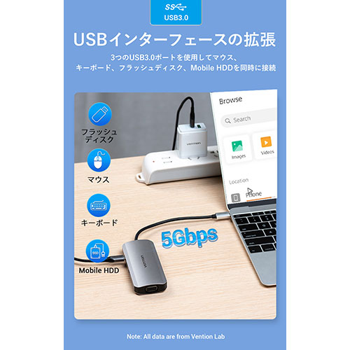 VENTION USB-C to HDMI/VGA/USB 3.0x3/PD ドッキングステーション グレー TO-7989 パソコン周辺機器(代引不可)【送料無料】_4