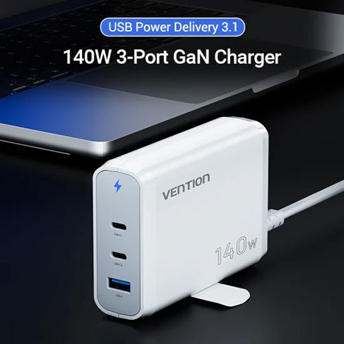 VENTION 3-port USB C+C+A GaN コンセント充電器 140W/140W/18W ホワイト GA-0651 スマートフォン(代引不可)【送料無料】_1