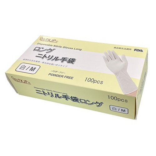 【3セット】 TKJP ニトリル手袋 食品衛生法適合・使い捨て・ロング手袋 ホワイト Mサイズ 100枚 1箱 glove042-100-mX3 衛生用品(代引不可)【送料無料】の通販は