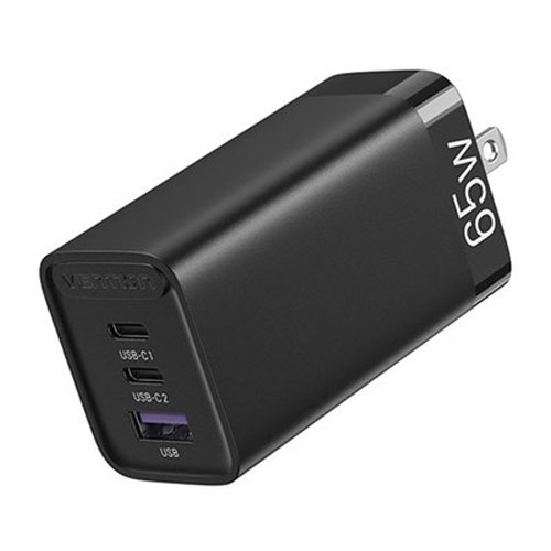 VENTION 3-port USB C+C+A GaN コンセント充電器 65W/30W/30W ブラック FE-8609 スマートフォン(代引不可)【送料無料】