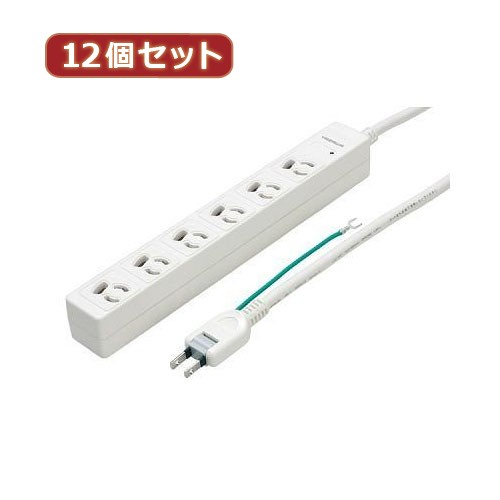 YAZAWA 【12個セット】 3P抜け止めマグネットタップ6個口2m白 Y02JKNP602WHX12 家電 生活家電 OAタップ【送料無料】