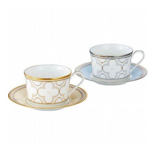 ノリタケ トレフォリオゴールド&amp;プラチナ ティー・コーヒー碗皿ペアセット(色変り) カップφ9.1×6cm、ソーサーφ15.1×2cm C6091607(代引不可)【送料無料】