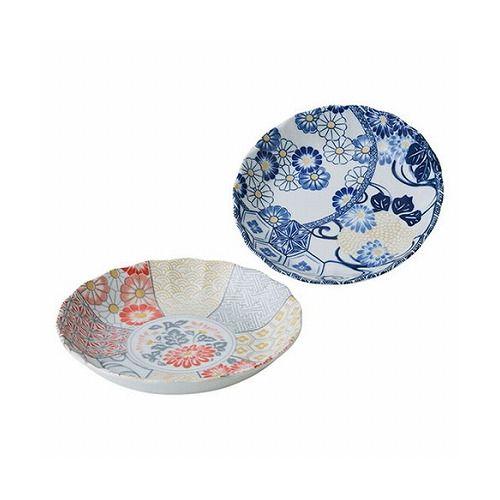 華祥瑞 深皿2P 深皿(約φ218×45mm)×2 花と縁起のよい小紋柄・食洗機OK 日本製 22507204(代引不可)