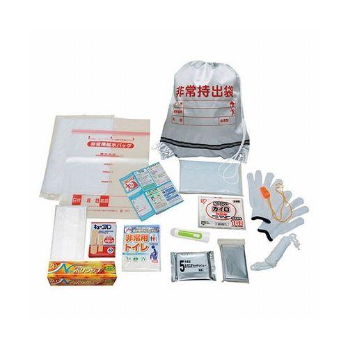 非常持出しセット16点 (非常袋・非常用給水バッグ・ハンディライト・軍手・ロープ・笛・防寒シート・救急絆創膏・カイロ・マスク ほか) 22545002(代引不可)