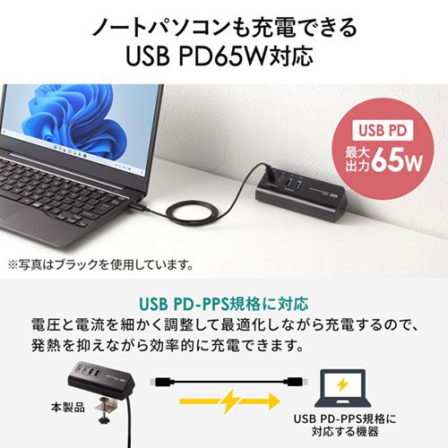 サンワサプライ USB PD対応クランプ式AC充電器 PD65W C×2+A×2 ホワイト ACA-PD106W(代引不可)【送料無料】_2