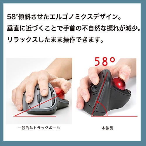Digio 無線 エルゴノミクスマウス 静音 5ボタン光学式 トラックボールマウス ブラック MUS-TRKF248BK(代引不可)【送料無料】_2