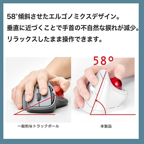 Digio 無線 エルゴノミクスマウス 静音 5ボタン光学式 トラックボールマウス ホワイト MUS-TRKF248W(代引不可)【送料無料】_2