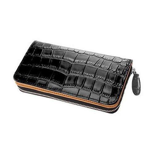 J.HARRISON 長財布 牛床革クロコ型押し・ギャルソンウォレット 小銭だけが小銭入れに移動 ブラック JWT-025BK【送料無料】