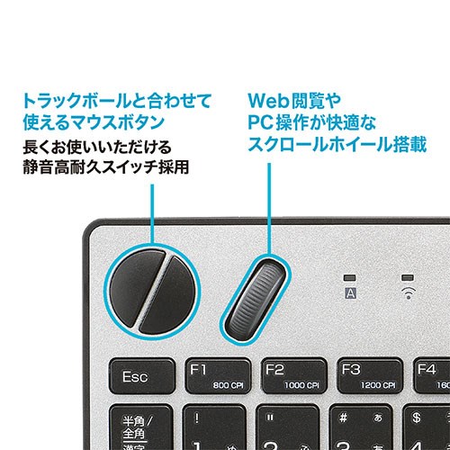 ナカバヤシ 光学式トラックボール搭載 キーボード この1台で離れてPC操作可能 トラックボール内蔵キーボード シルバー FKB-R252SL【送料無料】_3