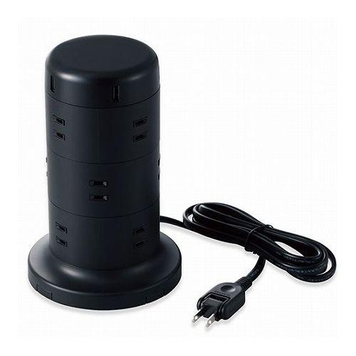 5個セットエレコム 延長コード タワー電源タップ 12個口 2m ほこりシャッター付 ブラック TT-U02-1220BKX5(代引不可)【送料無料】
