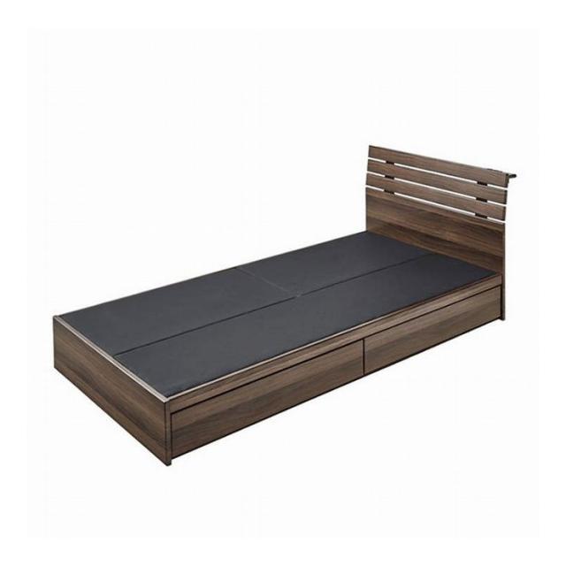引き出し付きベッド 幅99×奥行207×高さ75 座面高24 プリント紙化粧合板 すのこ ブラウン ナチュラル(代引不可)【送料無料】