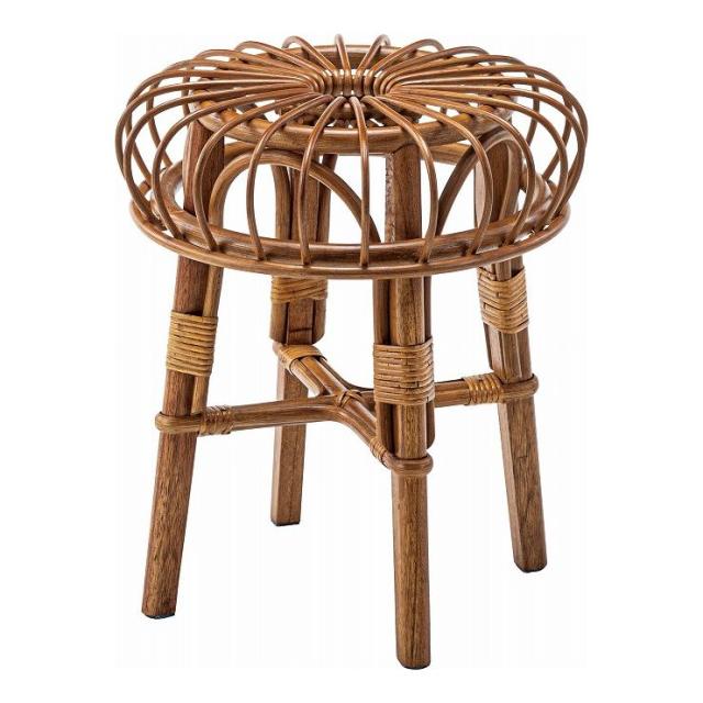 ラタンスツール φ40×高さ45 ラタン 天然木 ウレタン塗装(代引不可)【送料無料】