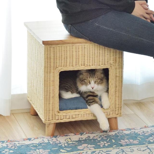 ペットスツール ペットハウススツール スツール ペットハウス ペットベット 犬 猫 ペット クッション付き 脚付き 天然木 かわいい 収納 ラウンド ペットハウススツール スツール ペットハウス ペットベット 犬 猫
