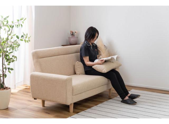ソファ 2WAY ローソファ クッション付き 幅150cm 2人掛け 3人掛け 2.5人掛け おしゃれ シンプル モダン グレー ベージュ ファブリック 布製 アームソファ 肘あり 肘置き 木フレーム ロータイプ(代引不可)【送料無料】_5