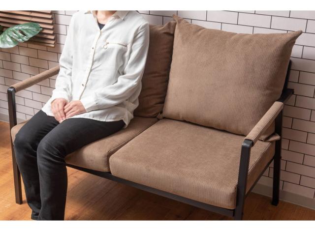 東谷 2人掛けソファー おしゃれ スチール コーデュロイ 肘掛けあり アーム付き インダストリアル モダン シンプル グレー RTO-462GY ソファ2P | 濱田建設オンラインショップ