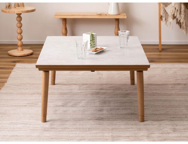 こたつ フラットヒーターコタツ 大理石調 木製 天然木 おしゃれ オール