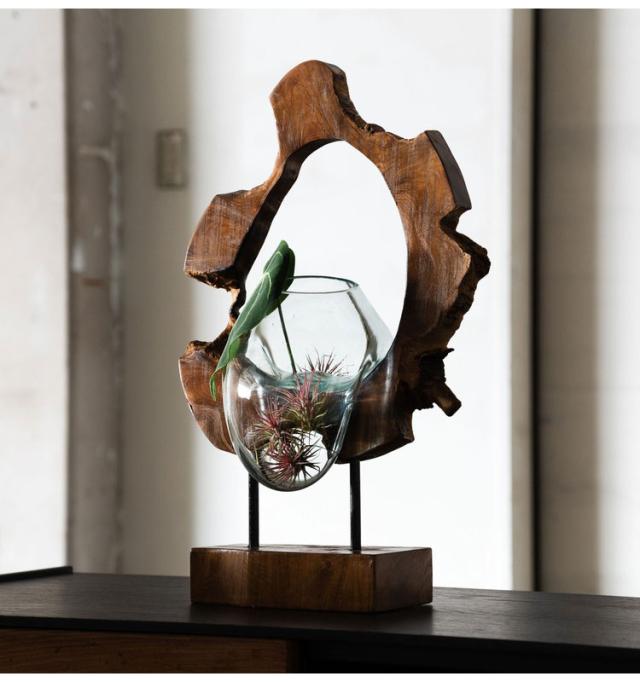 天然木アートオブジェ — 一点物 木製インテリア作品 edaテリア】枝物花 