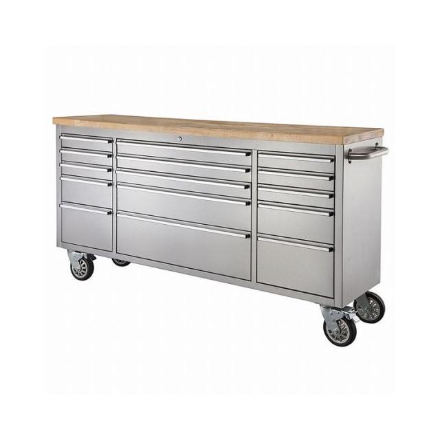 ツールキャビネット  ステンレス 天然木(ラバーウッド) ウレタン塗装 ツールキャビネット W137×D49×H95 シルバー ツールキャビネット 移動