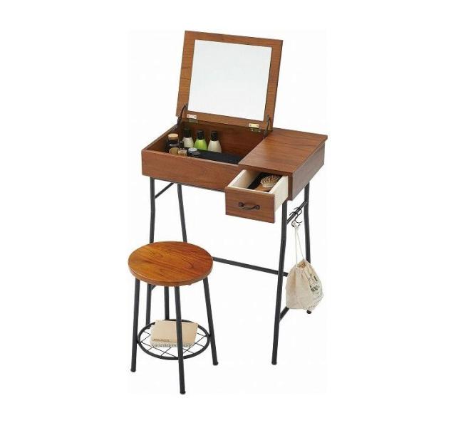 オシャレホワイ木製　ドレッサー　スツール　ライトセット玉山川泽出品h ウェーブミラードレッサー スツールセット 引き出し2杯 [幅75