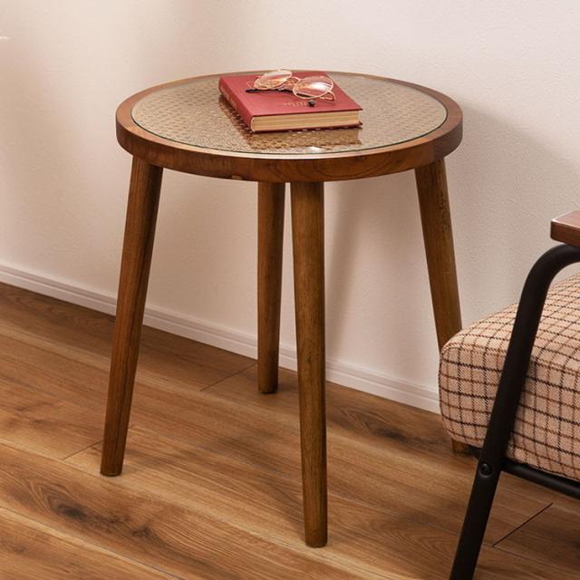 ラウンドガラステーブル/サイドテーブル M ブラウン 組立品 ラウンドガラステーブルM サイドテーブル テーブル ガラステーブル