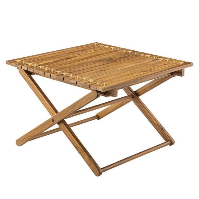 ロールトップテーブル ロールトップ テーブル 机 アウトドアテーブル フォールディングテーブル 折りたたみ アウトドア キャンプ ロータイプ 低い 低め 収納 持ち運び チーク材 本革 天然木 木製(代引不可)【送料無料】