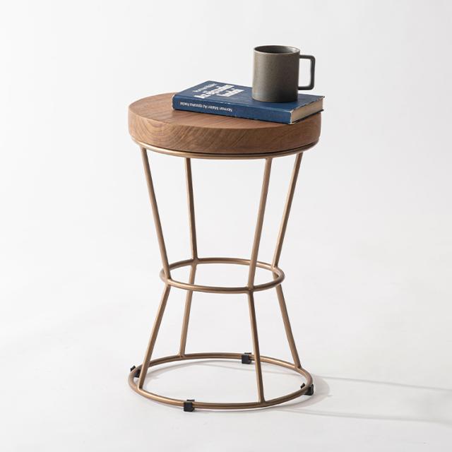 スツール 椅子 イス サイドテーブル プランターベース形 丸 スチール アンティークゴールド 天然木 チーク おしゃれ シンプル ナチュラル 寝室 ソファーサイド 玄関(代引不可)【送料無料】