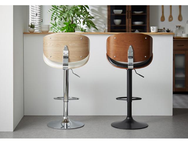 クリーム色 バーチェア、カウンターチェア 360度回転 昇降機能付き