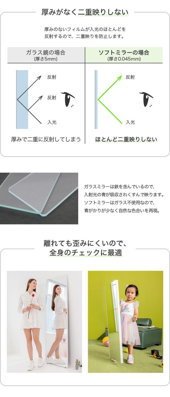 brisafe 割れない鏡 30×150cm おしゃれ 韓国 鏡 ミラー スタンドミラー 全身鏡 飛散防止 軽量設計 壁掛け 高反射率【送料無料】