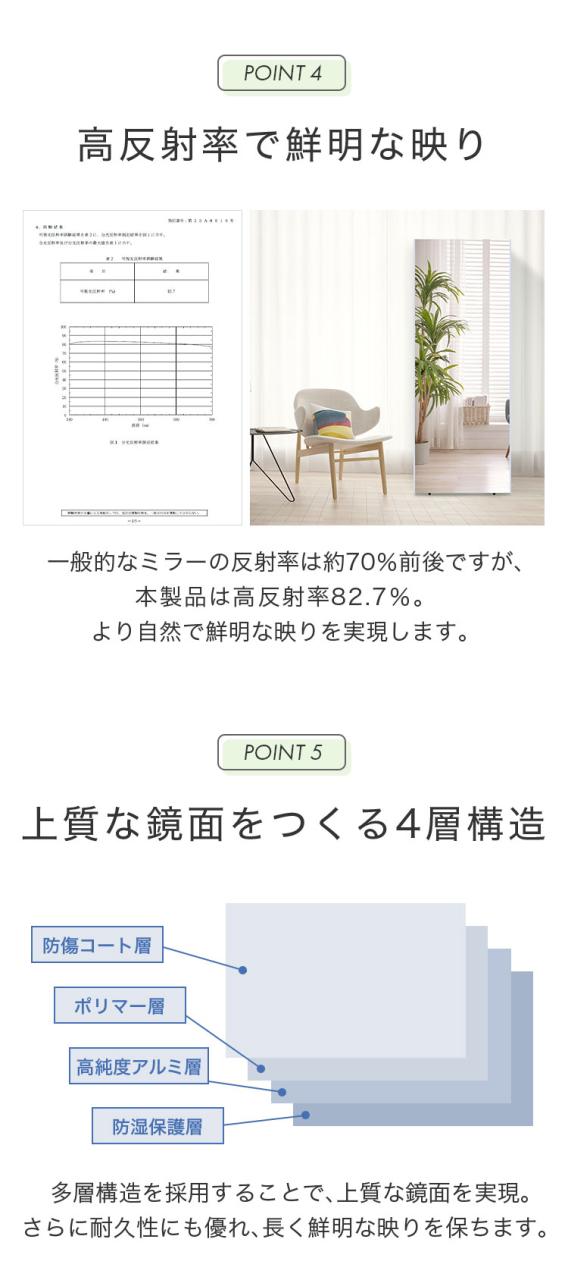 brisafe 割れない鏡 30×150cm おしゃれ 韓国 鏡 ミラー スタンドミラー 全身鏡 飛散防止 軽量設計 壁掛け 高反射率【送料無料】